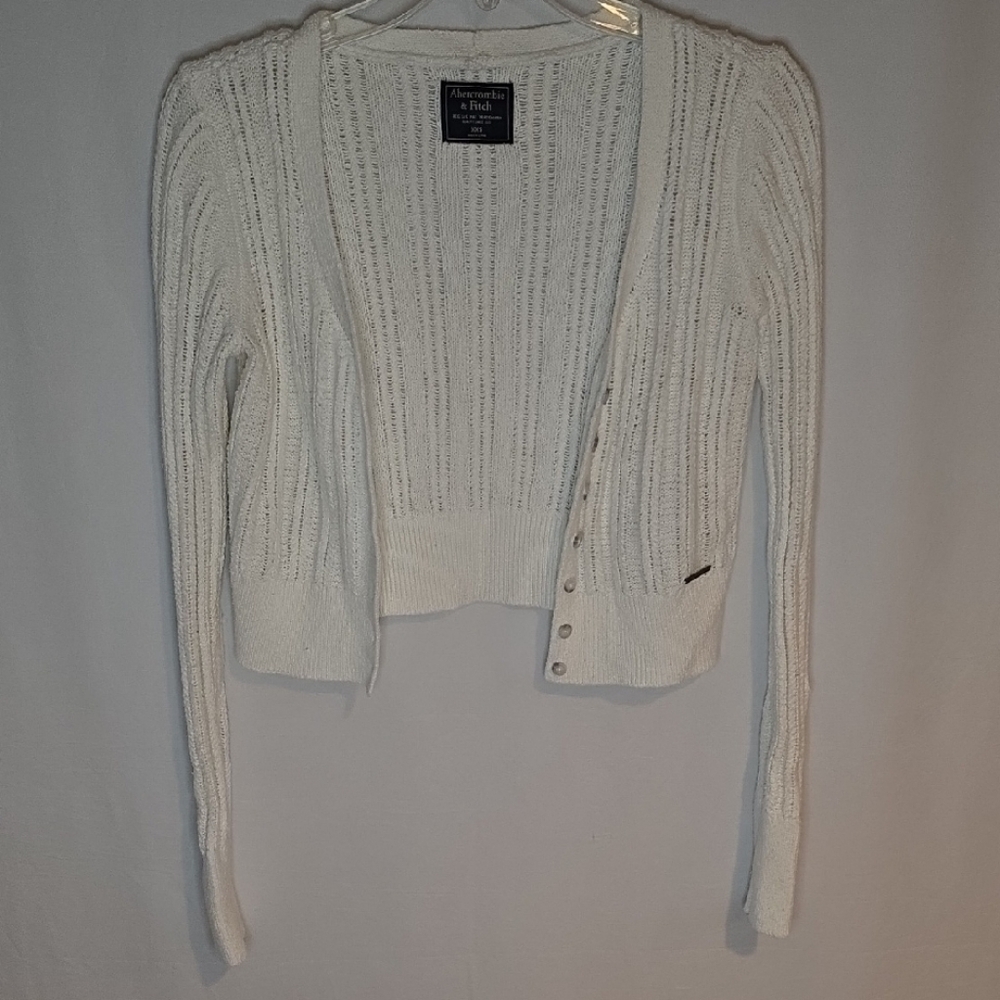 Abercrombie & Fitch White Button-Up Women's Crop Cardigan - Picture 5 of 5